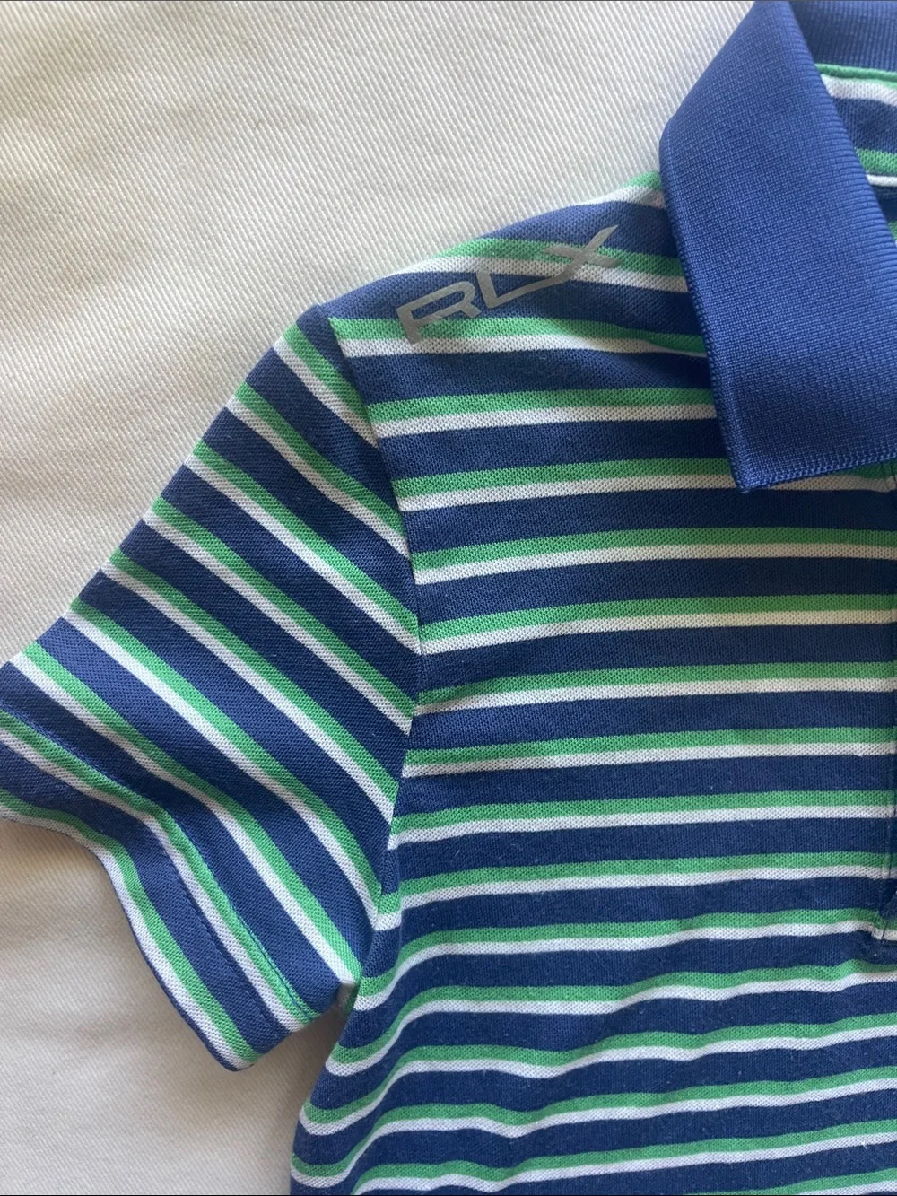 Ralph Lauren Boys Size 5 Navy, Blue & Green Striped Polo Shirt